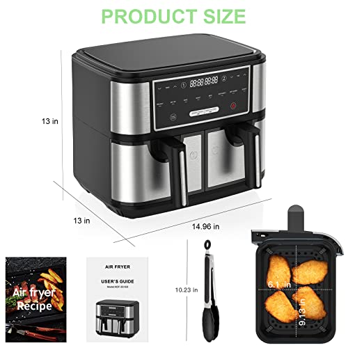 EUARY Best 9L Large Dual Basket Air Fryers for Family,8-In-1 Compact Oven  with Smart Finish,Oil Free Double Air Fryer with Cookbook,Timer &  Temperature Control,Nonstick 2600w : : Home & Kitchen